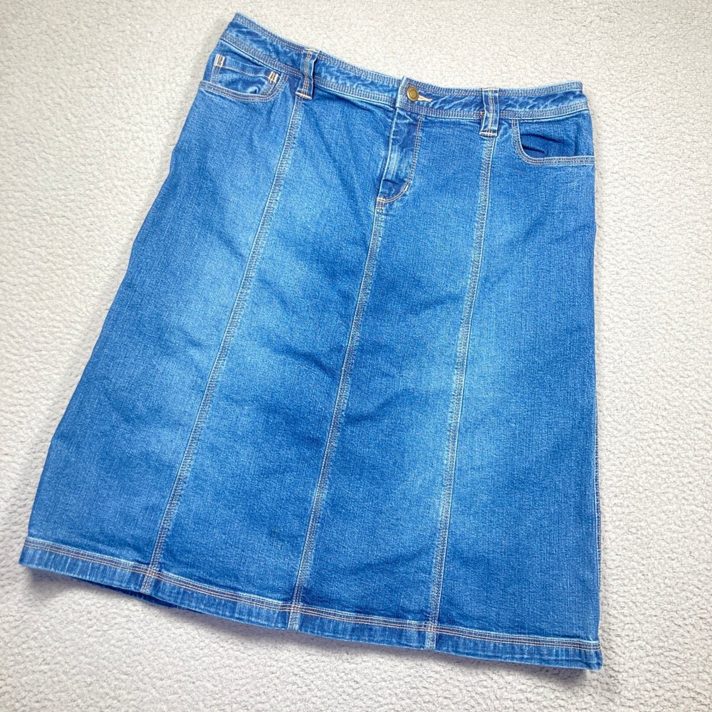 Style & Co Denim Skirt Womens 12 Blue A-Line Midi Panel Seam Stretch‎ Cotton